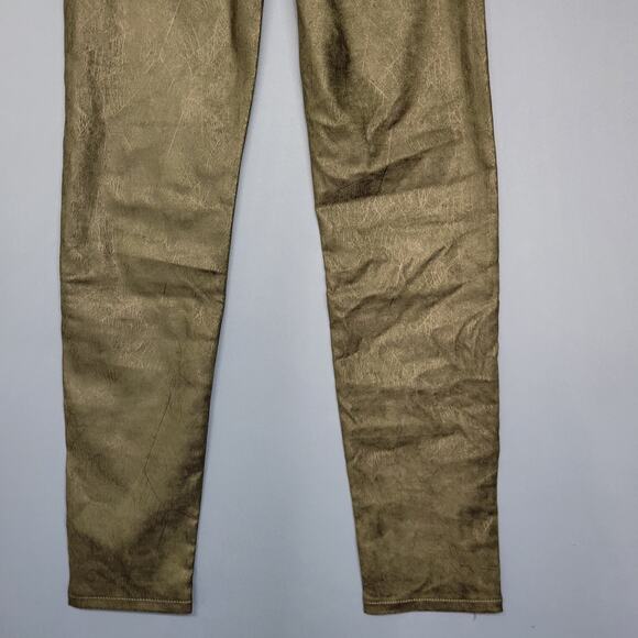 Tractr Pants Womens 6 Green Metallic Core Skinny Mid Rise Stretch Glam Rock Bold - Picture 13 of 16